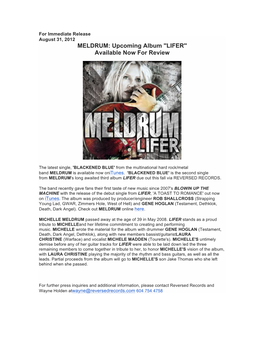 MELDRUM: Upcoming Album ''LIFER'' Available Now for Review