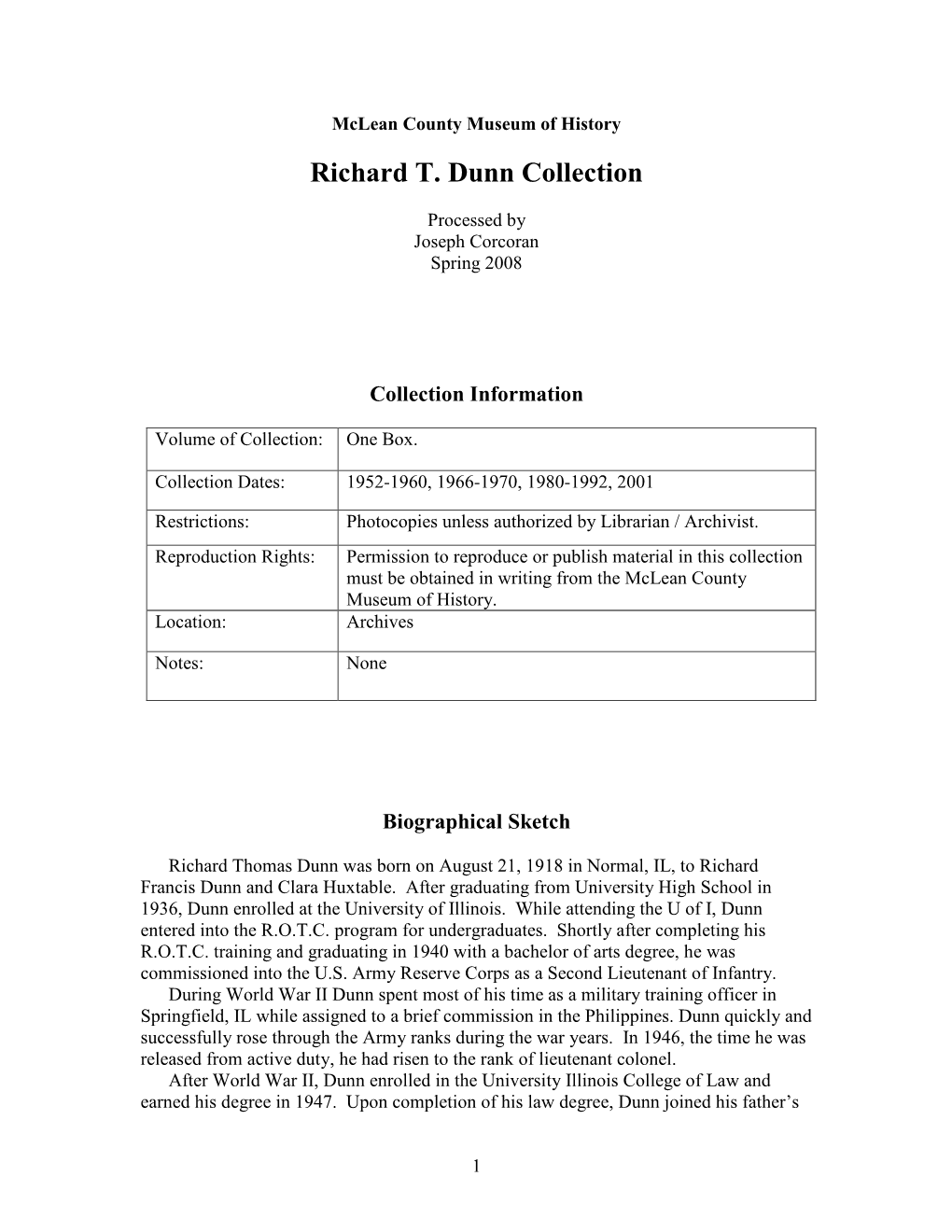 Richard T. Dunn Collection