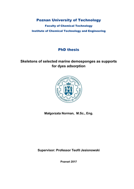 Skeletons of Selected Marine Demosponges As Supports for Dyes Adsorption