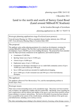 Land to the North and South of Surrey Canal Road (Land Around Millwall FC Stadium) in the London Borough of Lewisham Planning Application No