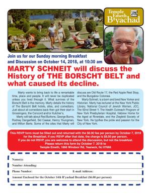 MARTY SCHNEIT Will Discuss the History of the BORSCHT BELT and What Caused Its Decline