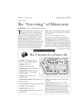 Greening” of Minnesota by Bob Barton, Kraus-Anderson Realty Company