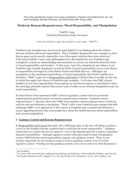 Moderate Reasons-Responsiveness, Moral Responsibility, and Manipulation