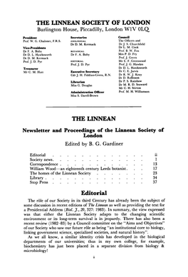 THE LINNEAN SOCIETY of LONDON the LINNEAN Editorial