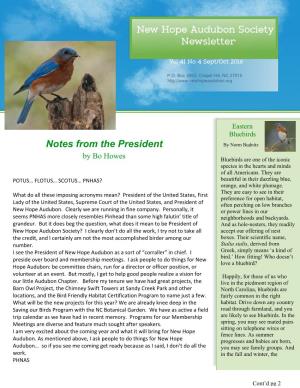 New Hope Audubon Society Newsletter Notes from the President