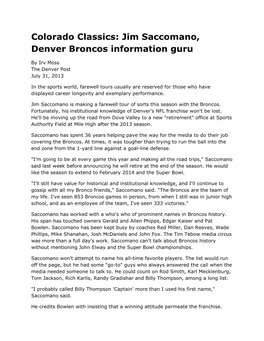 Colorado Classics: Jim Saccomano, Denver Broncos Information Guru