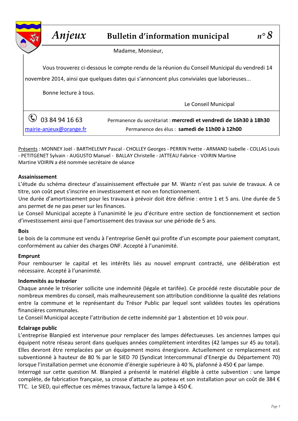 Anjeux Bulletin D'information Municipal N° 8