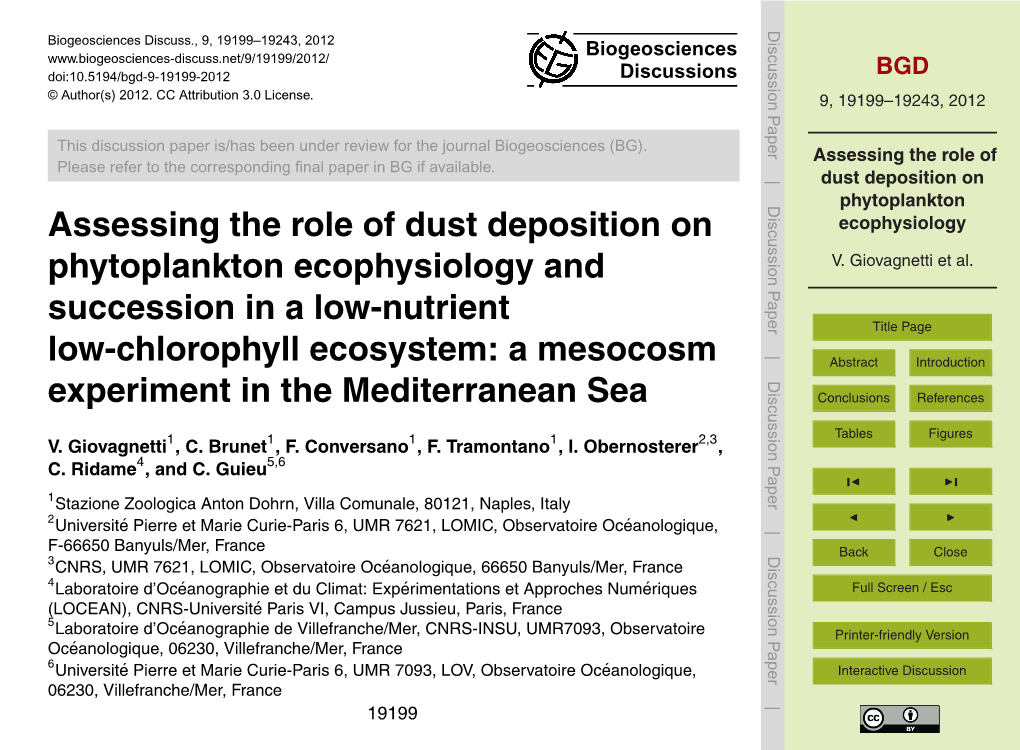 Assessing the Role of Dust Deposition on Phytoplankton Ecophysiology