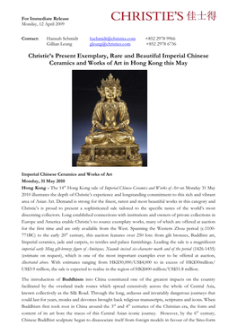 Christie's Present Exemplary, Rare and Beautiful Imperial Chinese