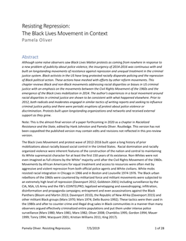 The Black Lives Movement in Context Pamela Oliver