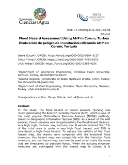 Flood Hazard Assessment Using AHP in Corum, Turkey Evaluación De Peligro De Inundación Utilizando AHP En Corum, Turquía