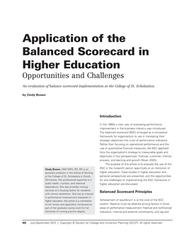 Application of the Balanced Scorecard in Higher Education Opportunities and Challenges