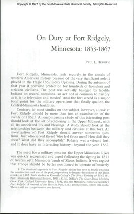 On Duty at Fort Ridgely, Minnesota: 1853-1867