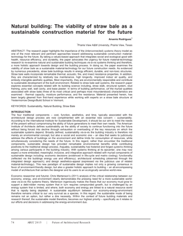 Natural Building: the Viability of Straw Bale As a Sustainable Construction Material for the Future