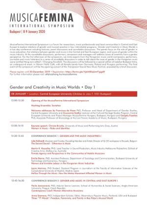 Gender and Creativity in Music Worlds • Day 1