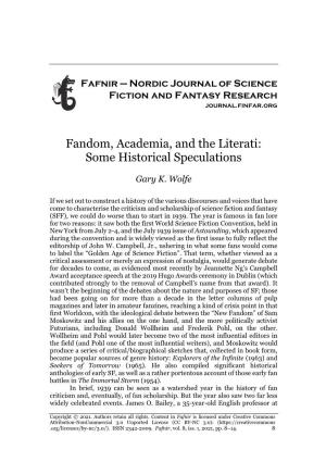 Fandom, Academia, and the Literati: Some Historical Speculations