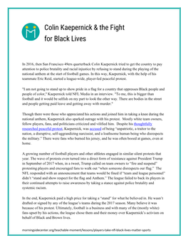 Colin Kaepernick & the Fight for Black Lives