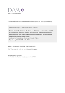 Mass Spectrometry Profiling of Oxylipins, Endocannabinoids, and N