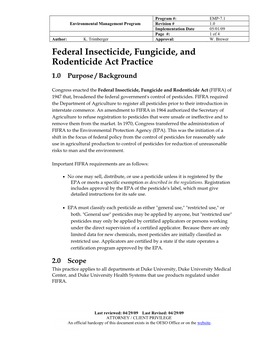 Federal Insecticide, Fungicide, and Rodenticide Act Practice 1.0 Purpose / Background