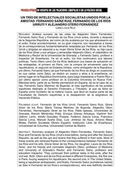 UN TRÍO DE INTELECTUALES SOCIALISTAS UNIDOS POR LA AMISTAD: FERNANDO SAÍNZ RUIZ, FERNANDO DE LOS RÍOS URRUTI Y ALEJANDRO OTERO FERNÁNDEZ Lidia LUQUE RUIZ