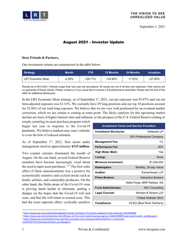 August 2021 - Investor Update