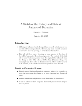 A Sketch of the History and State of Automated Deduction