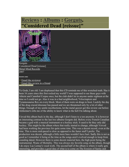 Reviews : Albums : Gorguts, "Considered Dead [Reissue]"