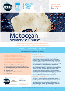 Metocean Awareness Course an Essential Course Providing a Greater Understanding of Metocean and Its Implications for Offshore Design and Operations