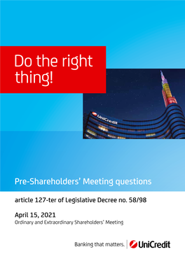 Pre-Shareholders' Meeting Questions