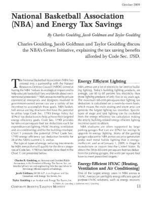 National Basketball Association (NBA) and Energy Tax Savings by Charles Goulding,Jacob Goldman and Taylor Goulding