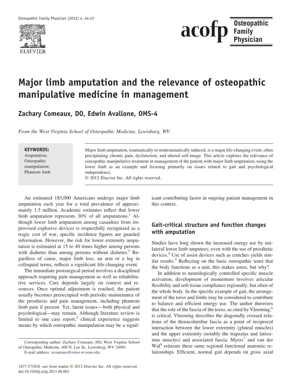 Major Limb Amputation And The Relevance Of Osteopathic Manipulative ...