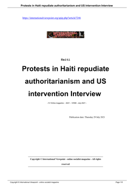 Protests in Haiti Repudiate Authoritarianism and US Intervention Interview