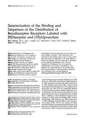 Characterization of the Binding and Comparison of the Distribution of Benzodiazepine Receptors Labeled with Ph1diazepam and [3H]Alprazolam L&S K