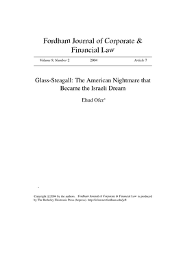 Glass-Steagall: the American Nightmare That Became the Israeli Dream