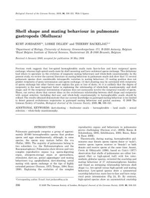 Shell Shape and Mating Behaviour in Pulmonate Gastropods (Mollusca)