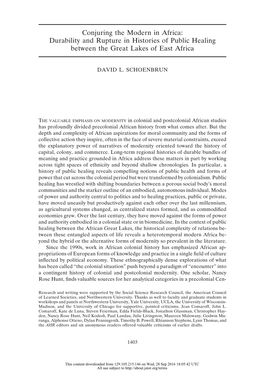 Conjuring the Modern in Africa: Durability and Rupture in Histories of Public Healing Between the Great Lakes of East Africa