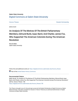 An Analysis of the Motives of the British Parliamentary Members