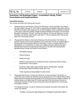 TE13.16 ACTION Referred Ward:20, 27, 28 Downtown Tall Buildings Project - Consultant's Study, Public Consultation and Implementation