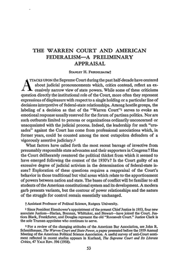 The Warren Court and American Federalism: a Preliminary Appraisal