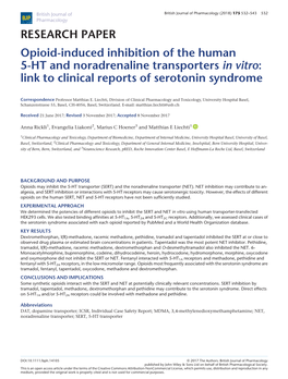 Opioid-Induced Inhibition of the Human 5-HT and Noradrenaline Transporters in Vitro: Link to Clinical Reports of Serotonin Syndrome