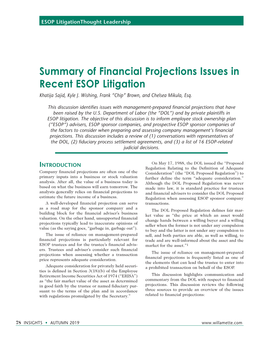 Summary of Financial Projections Issues in Recent ESOP Litigation Khatija Sajid, Kyle J