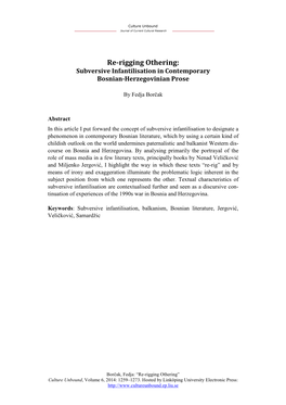 Re-Rigging Othering: Subversive Infantilisation in Contemporary Bosnian-Herzegovinian Prose