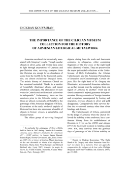 Dickran Kouymjian the Importance of the Cilician