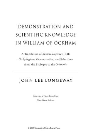 DEMONSTRATION and Scientific KNOWLEDGE in WILLIAM OF