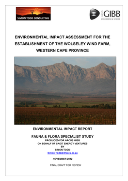 Environmental Impact Assessment for the Establishment of the Wolseley Wind Farm, Western Cape Province