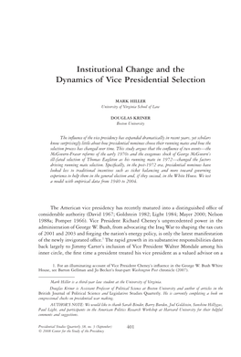 Dynamics of Vice Presidential Selection