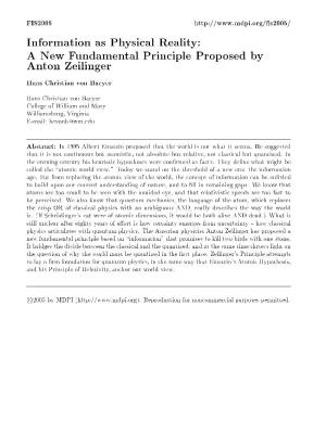 A New Fundamental Principle Proposed by Anton Zeilinger