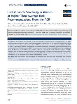 Breast Cancer Screening in Women at Higher-Than-Average Risk: Recommendations from the ACR