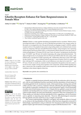 Ghrelin Receptors Enhance Fat Taste Responsiveness in Female Mice