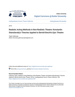 Realistic Acting Methods in Non-Realistic Theatre: Konstantin Stanislavsky's Theories Applied to Bertolt Brecht's Epic Theatre